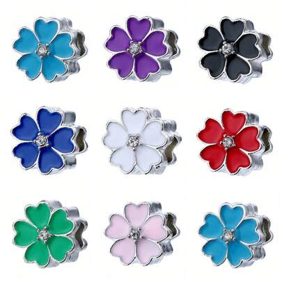 2 件装休闲多色珐琅五瓣花大孔吊坠珠，适用于 DIY 手链、钥匙扣、项链等饰品制作配件