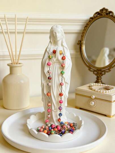 White Holy Family Figurine - Religious Mary, Joseph & Baby Jesus Statue For Home Living Room, Prayer Corner & Shelf Decor. Elegant Resin Religious Ornament, Ideal For Christian Home & Spiritual Space Accent