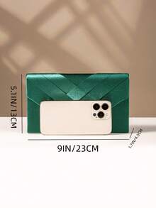 Tas Clutch Malam Bergaya dengan Hiasan Satin, Tas Bahu Model Amplop - Hijau - View 7
