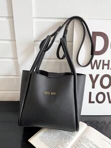 Large Capacity Black Tote Bag With Adjustable Strap, Fashion Daily Handbag - Black - View 2