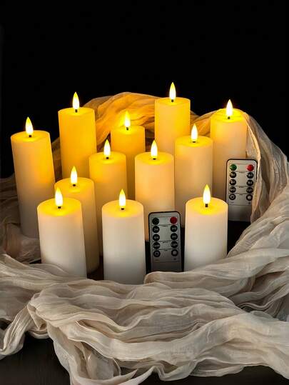 4pcs/12pcs Flameless Candles With Remote Control, Flameless LED Candles, LED Electronic Candles, Pillar Candles With Remote Control, Battery Powered LED Lights, Candle Lights, 3D Dancing Flickering Flame Candles, Suitable For Home Decor, Tabletop Decor, Holiday Decor, Wishing Candles, Wedding, Fireplace, Candle Warmer, Christmas, Party, Romantic Dinner, Gifts, Valentine's Day, Birthday Decor, White (Diameter D: 2.2 Inches, Height H: 4, 5, 6, 7 Inches)