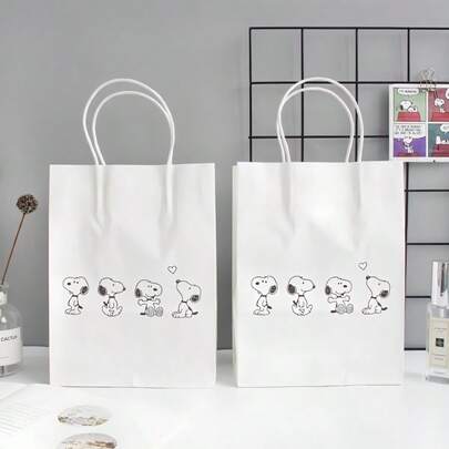  1PC Snoopy Themed White Kraft Paper Tote Bag Decoration, Suitable For Birthday Gifts, Holiday Souvenirs, As Well As Wedding And Birthday Party Souvenir Bags