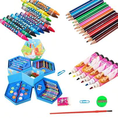 46件套学生绘画套装，水彩笔绘画套装，适合儿童初学者，可水洗美术用品礼盒装