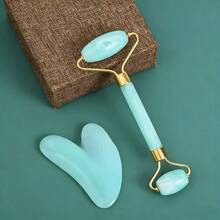 Jade Gua Sha Facial Massage Set, Includes Facial Roller And Gua Sha Board, Effectively Relieves Puffiness And Redness, Suitable For Both Men And Women - Multicolor - View 3