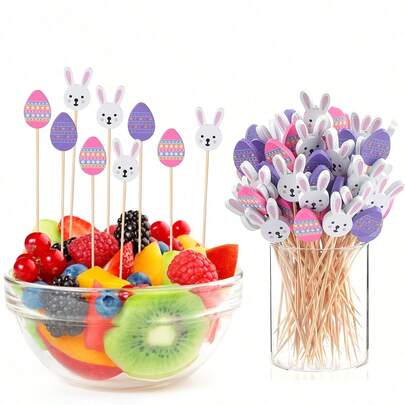 50个/100个竹制复活节兔子彩蛋、水果、三明治鸡尾酒装饰签