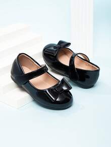 2026 Spring New Solid Color Girls/Infant Princess Style Round Toe Hook And Loop Flat Shoes - Black - View 3