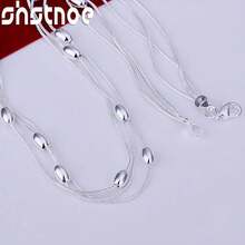 925纯银镀层三链光滑珠项链，女士蛇形链时尚订婚结婚饰品礼品 - 銀 - 查看 3