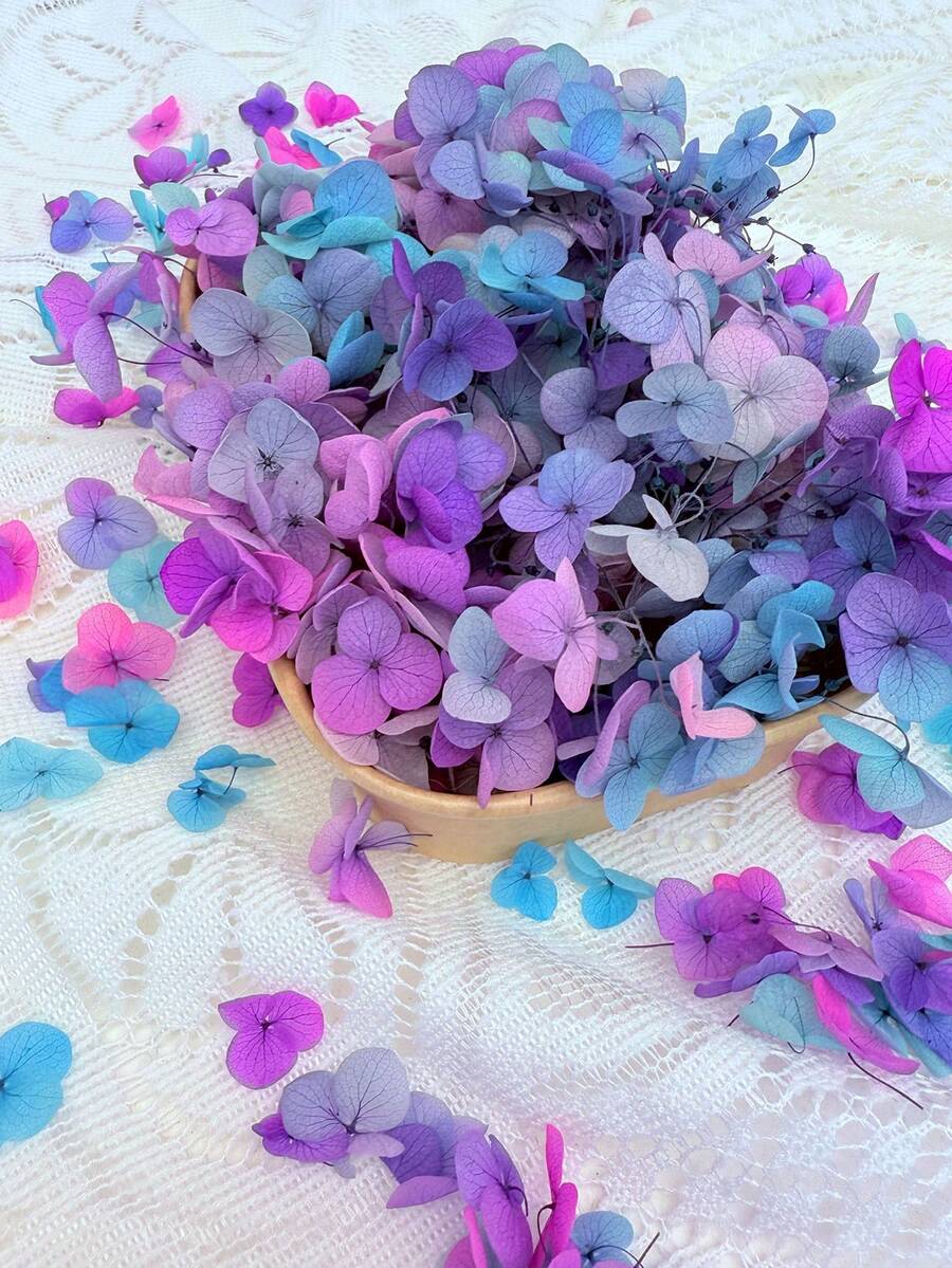 100/200/500/1000 piezas Flores secas de Hortensia multicolor - Perfectas para manualidades DIY, velas, bodas, artesanía hecha a mano, Navidad - degradado azul-rosa-violeta - Ver 1