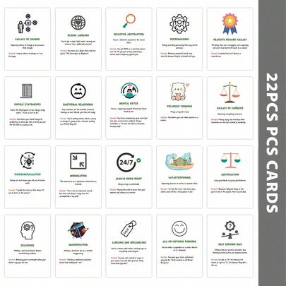 22张节日认知扭曲与正念闪卡，心理健康卡片，伊斯兰教育卡片，耐用哑光表面，2.5*3.5英寸小巧尺寸，适合居家或旅行，伊斯兰心理健康工具，节日