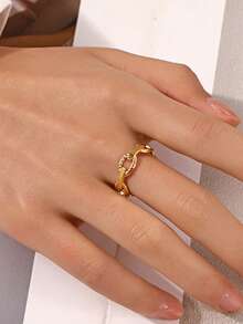 1pc 18K Gold Plated Stainless Steel Geometric Open Ring, Suitable For Women's Daily Wear, Holiday Gift - Gold - View 2