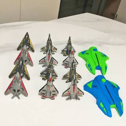 Blue Plastic Launching Fighter Jet, Novelty Outdoor Toy With Manual Launcher - Perfect Christmas & New Year Gift For Boys