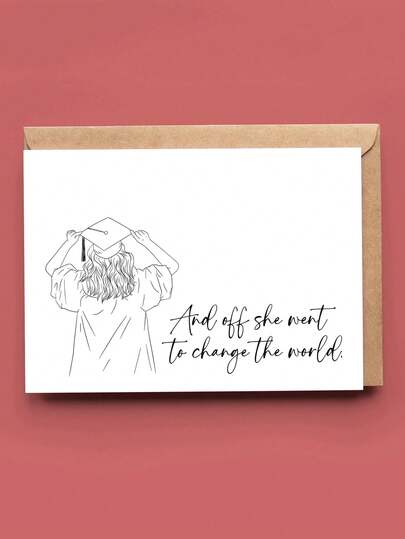 1pc "And Off She Went To Change The World" Graduation Card For Her With Envelope - Inspirational Graduation Gift For Daughter, Perfect For High & College Graduates, Blank Inner Page For Writing