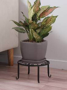 1/2pcs Classic Iron Flower Stand, Round Metal Planter Holder With Floral Pattern, Lightweight Baked Paint Potted Plant Display Rack, Multi-Purpose Indoor/Outdoor Garden Container Holder - Round - View 2