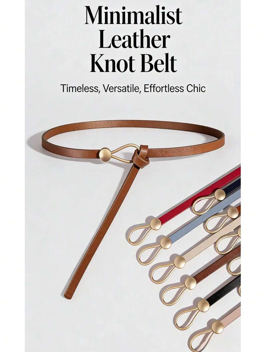 女士极简打结腰带 | 可调节PU皮革细腰带，适合搭配连衣裙、牛仔裤和西装外套 - 繩扣打結 - 查看 1