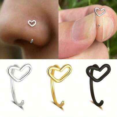 1PC Heart Nose Ring Stainless Steel Nose Piercing Body Jewelry Simply Style Daily Decoration