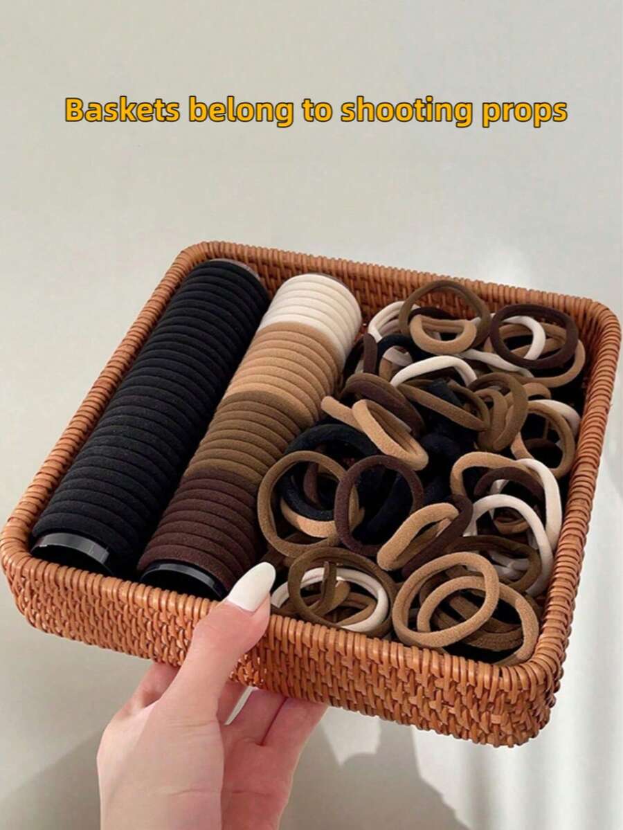 100pcs/50pcs/10pcs/1pc High Elasticity Mixed Coffee Color Hair Ties Set, Women Ponytail Holders, Minimalist Seamless Hair Ties, Suitable For Women Daily, Commuting, Sports, Essential Hair Accessories For Ponytail Hair Rubber Bands Scrunchies Hair Rope Running Travel Essentials - Multicolor - View 1