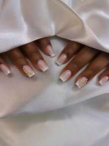 24pcs Medium Square French Tip Nail Stickers, White Color With Rhinestone Bow Decor, Luxury Full Coverage, Suitable For Women & Girls Nails, Charm Dates, Office, Home Parties Nail Supplies - Đỏ - Xem 1