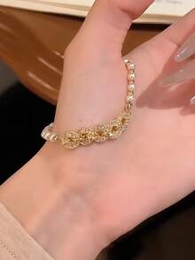 New Chinese Style Zirconia Coin Beaded Pearl Bracelet, Retro Palace Elegant Luxury Versatile Bracelet For Women - Copper Coin Beaded Pearl Bracelet - View 2