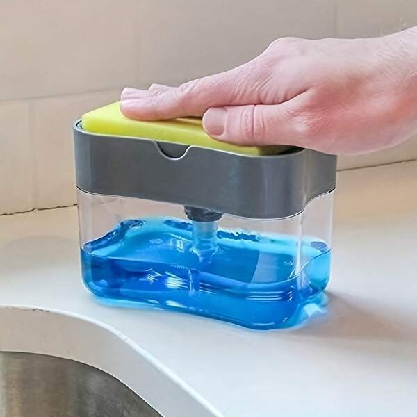 1 Set Kitchen & Bathroom Dual-Use Dishwashing Liquid Dispenser Kit, Manual Pump Bottle With Cleaning Sponge Brush For Cookware