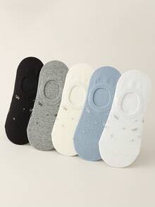 5 Pairs Women's Bow Tie Ankle Socks - Breathable No-Show Socks With Lace Trim, Non-Slip Design Suitable For Spring And Summer - Multicolor - View 2