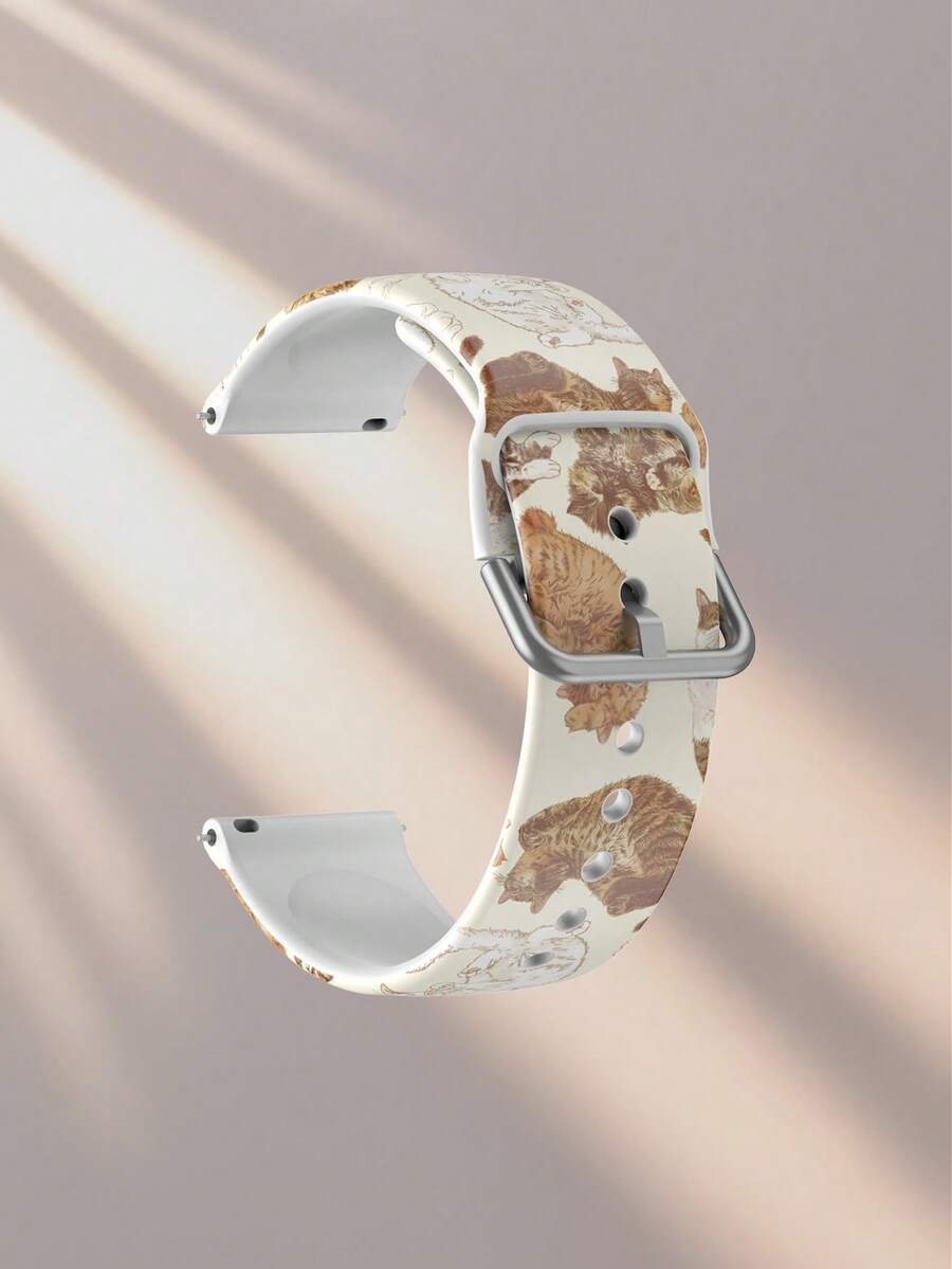 20/22mm Universal Watch Band Compatible With Samsung, Honor Smartwatches - Silicone Surface With Orange & White Cat Pattern Compatible With Huawei GT2/GT3, Watch 3/Galaxy - Multicolor - View 1