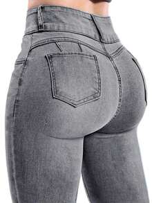 Women's Butt Lifting Jeans, High Stretch Leggings, Fashionable And Elegant, Suitable For Dates, Commuting, Casual Travel, Valentine's Day And New Year Wear - 淺灰色 - 查看 2