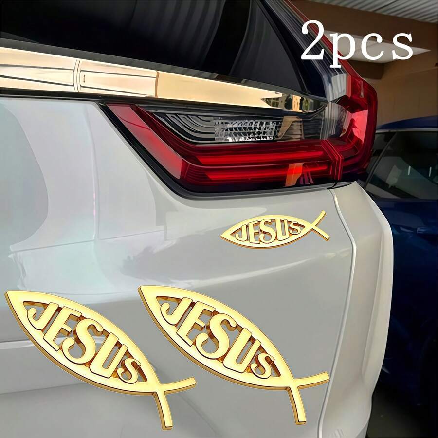 2pcs Creative Personalized Fish-Shaped Car Stickers, Fun Realistic Fish Body Decoration Decals For Rearview Mirror, Window And Bumper, Waterproof, Sun-Proof, Easy To Apply, Universal Fit, Cute Exterior Modification Accessories - Fish-shaped 3D Metal Sticker - View 1