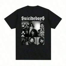 Tops Suicideboy Era Tour Graphic T-Shirts For Men, Harajuku Hip-Hop Rock Style, Fashionable Unisex Shirts, Oversized Streetwear T-Shirt, Comfortable And Cozy Streetwear Spring Outfits For Women - 黑色 - 查看 1