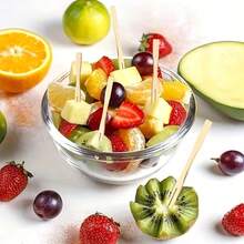 10/50/100/200/300/400/500pcs Smooth Bamboo Double-Prong Food Picks, Suitable For Home, Fruit Salad, Afternoon Tea, Wedding Party, Dessert Skewers - Apricot - View 3