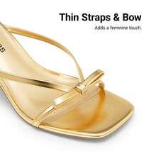 Women 2026 New Summer Kitten Heel Mule Sandals With Bow Decor, Comfortable Open Toe Slip On Slide Sandals For Party Wedding And Daily Casual Wearing - 金色 - 查看 6