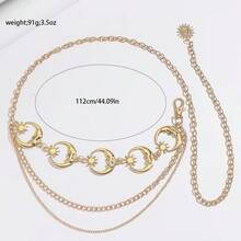 1pc Women's Belt/Waist Chain, Summer Moon Pattern Western Cowgirl Rodeo Millennium Leather Belt Chain Metal Style, Minimalist Versatile Dress Accessory - Multicolor - View 5
