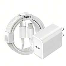 30W PD快充线缆套装，快充墙式适配器Type-C电源，Lightning数据线快充插头，兼容 14/13 Pro/12/11/XS/Max/XR/X/8 Plus/SE - 白色 - 查看 1