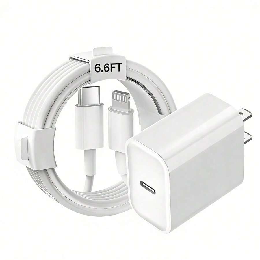 30W PD快充线缆套装，快充墙式适配器Type-C电源，Lightning数据线快充插头，兼容 14/13 Pro/12/11/XS/Max/XR/X/8 Plus/SE - 白色 - 查看 1