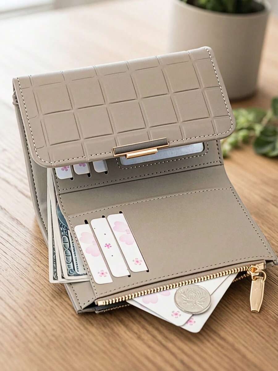 MINGYOU Short Green Flame Elegant Clasp Women's PU Wallet, Zipper Multi-Functional Large Capacity Card Holder, Sweet Cute Fashion Young Minimalist Easy To Carry - Camel - View 1