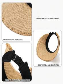 1pc Breathable Sunscreen Straw Hat, Transparent Sunshade Beach Vacation Hat, Wide Brim Summer Straw Hat For Women - View 7