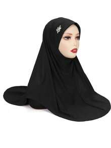 Ready-To-Wear Instant Hijab, Elegant Stretchy Convenient Leaf Rhinestone Headscarf - Multicolor - View 4