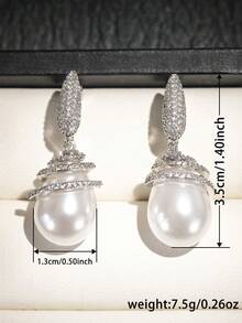 1 Pair Gorgeous Cubic Zirconia & Faux Pearl Drop Earring For Women For Wedding Engagement Anniversary Party Jewelry Valentine's Day Gift - 1# - View 7