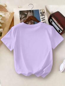 Tween Boy 图案印花圆领 T 恤，街头风格，夏季 - 紫色 - 查看 2