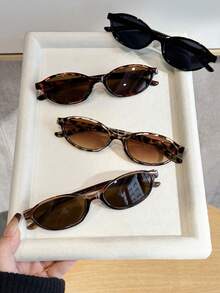 4pcs Leopard Print Oval Small Frame Classic Fashion Glasses Versatile For Women - Multicolor - View 2