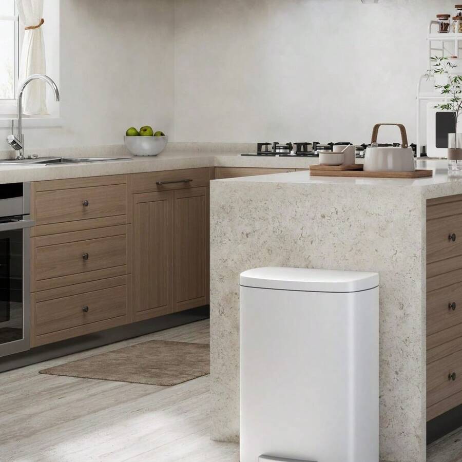 Kitchen Trash Can With Lid, Large Rustproof Step-On Metal Garbage Bin With Inner Bucket, Rear Handle, And Soft Close Lid, Durable And Stylish Waste Container - White - View 1