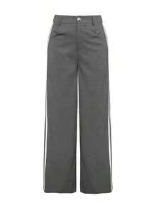 [Elegant & Sexy Pants] Women's Elegant & Sexy Straight-Leg Pants |   Non-Stretch Trousers, Suitable For Office, Party, Daily Wear - Machine Washable, Breathable Fabric, Simple Design, Casual Homewear, Fashion Enthusiast's Choice - Stylishworldwide.Com - 灰色 - 查看 5