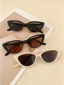 3pcs Black Cat Eye Style Glasses, Fashionable And Elegant, Suitable For Daily Wear - Multicolor - View 2