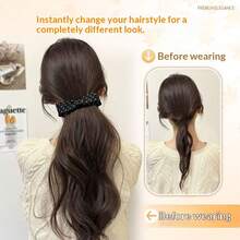 蝴蝶结波点马尾夹式假发，自然蓬松合成发接发，适合低发量马尾辫 - 彩色 - 查看 3