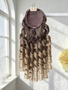 Peluca de fibra sintética resistente al calor con cola de caballo ondulada profunda de 20 pulgadas en degradado marrón, adecuada para mujeres para fiestas y uso diario - Marrón degradado - Ver 5
