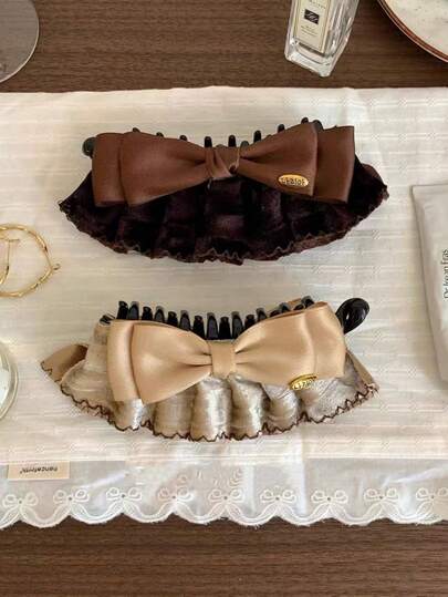 Velvet Ruffle Banana Hair Clip, Princess Style Hair Accessory, Women's Ponytail Clip, Spring/Summer Hair Decor