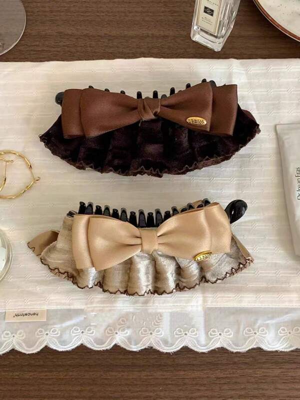 Velvet Ruffle Banana Hair Clip, Princess Style Hair Accessory, Women's Ponytail Clip, Spring/Summer Hair Decor