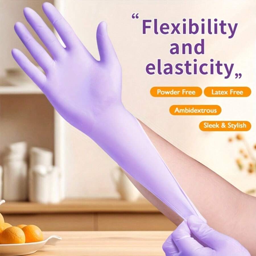 50 Pcs Nitrile Gloves, Disposable Nitrile Gloves, Household Cleaning Gloves, Kitchen Dishwashing Gloves, Reusable Gloves, Multifunctional Nitrile Gloves - 50 Purple Items - View 1