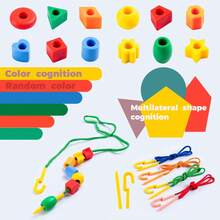 50pcs DIY Montessori Beading Set, Colorful Geometric Blocks, Educational Toys For Kids, Birthday Gift For Boys And Girls (Random Colors And Shapes) - Multicolor - View 6