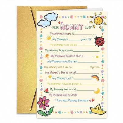 1PC Funny Mother's Day Questionnaire Card From Kids, Cute Mothers Day Card For The Best Mommy Ever, Mother's Day Questionnaire For Me And My Mom