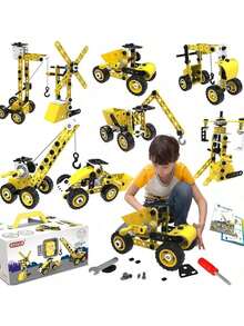 10 In 1 Stem Toys For 3+ Year Old Building Block Kit Stem Activities Projects Boy Toys Creative Set Educational Engineering Excavator Construction Birthday - 黃色 - 查看 1